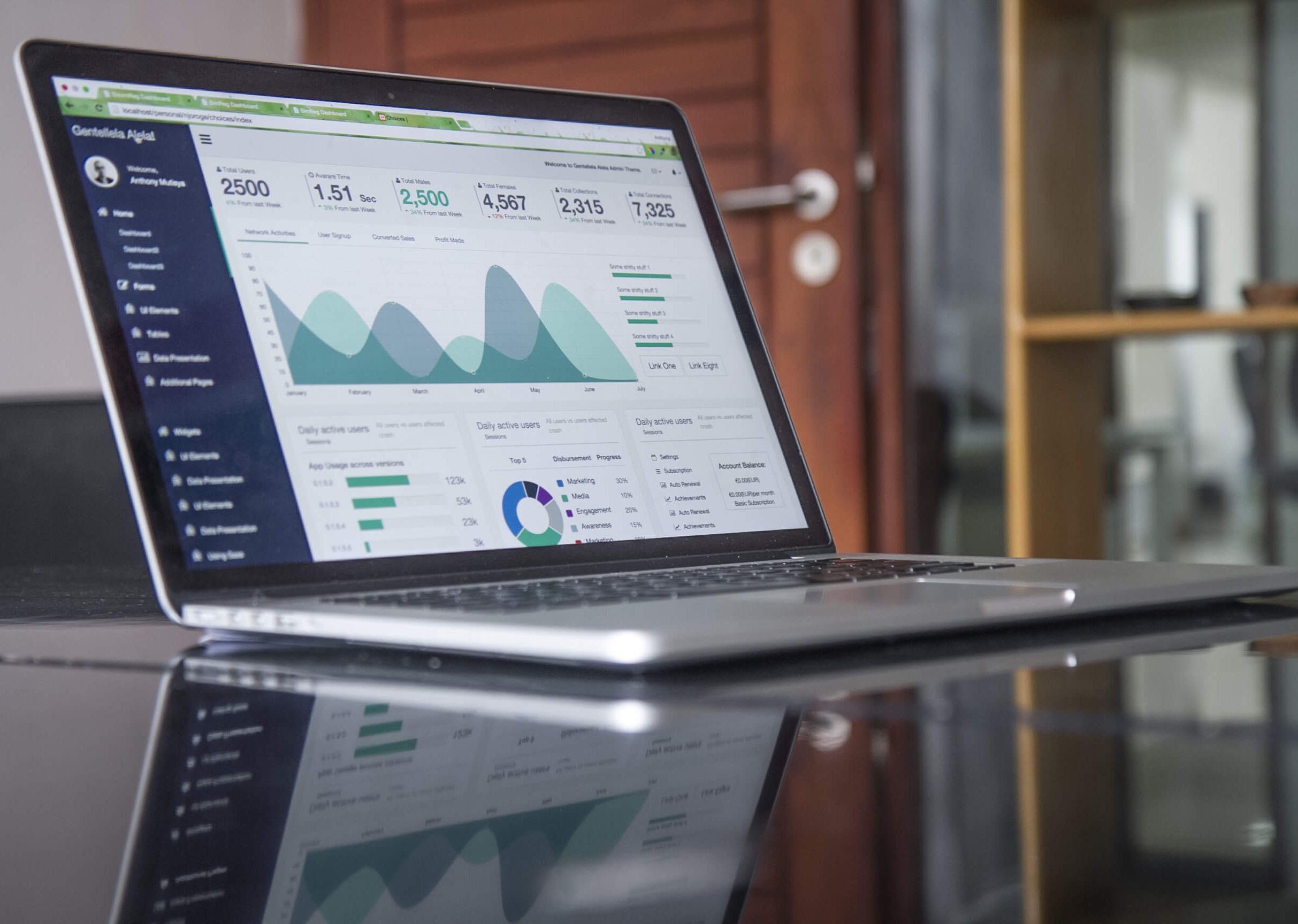 Statistics displayed visually on a laptop screen Statistics displayed visually on a laptop screen