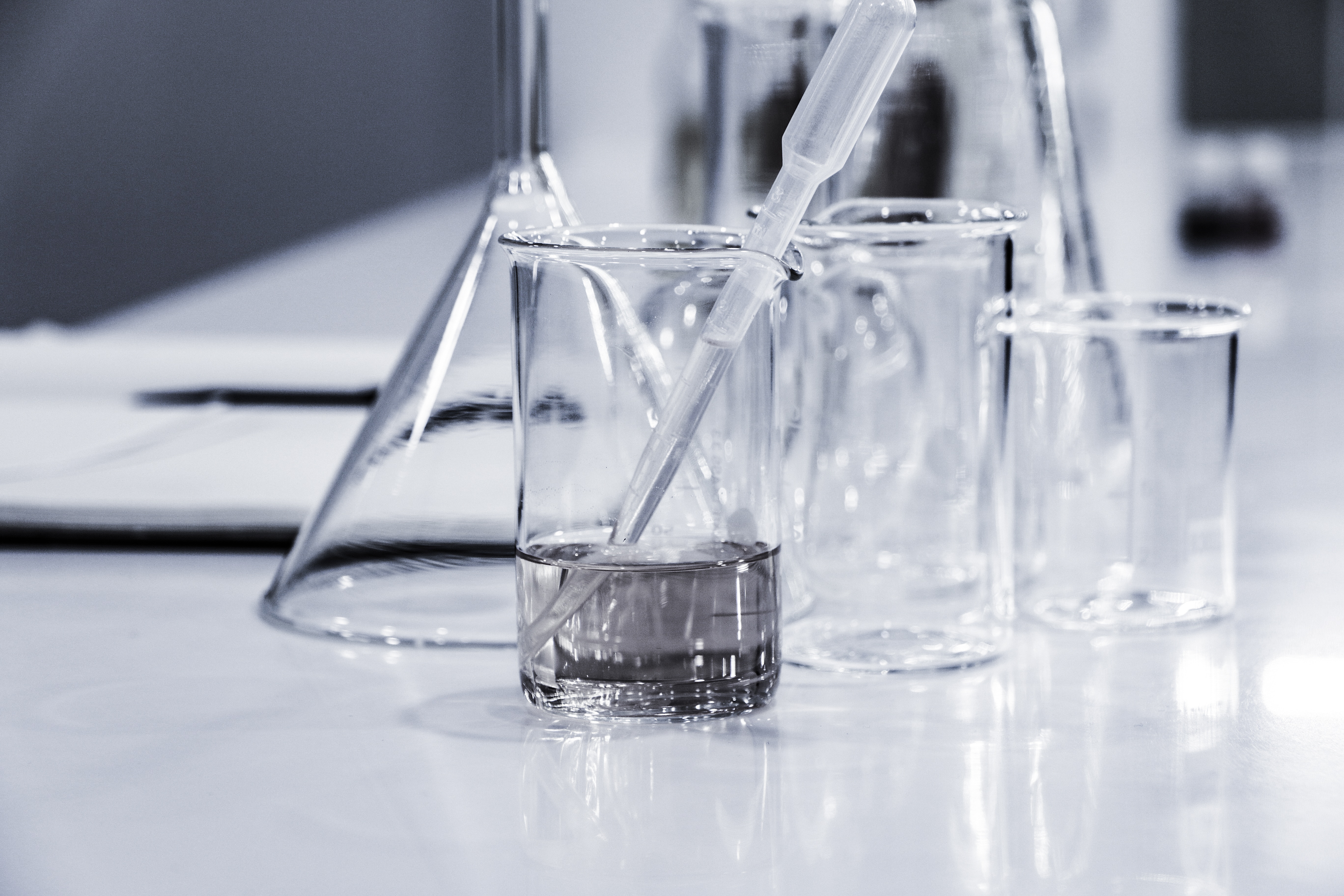 Clear beakers on a table