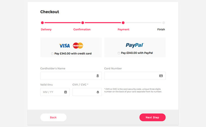 Screenshot of a checkout window