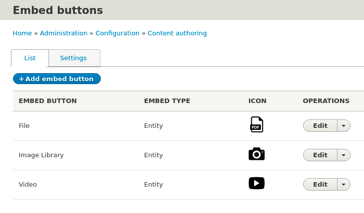 Embed buttons page