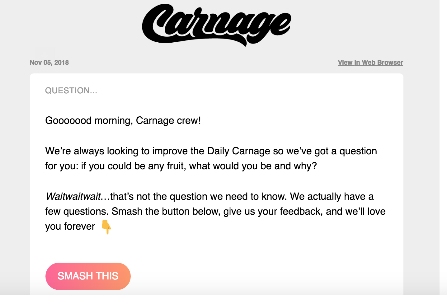 Daily Carnage survey message