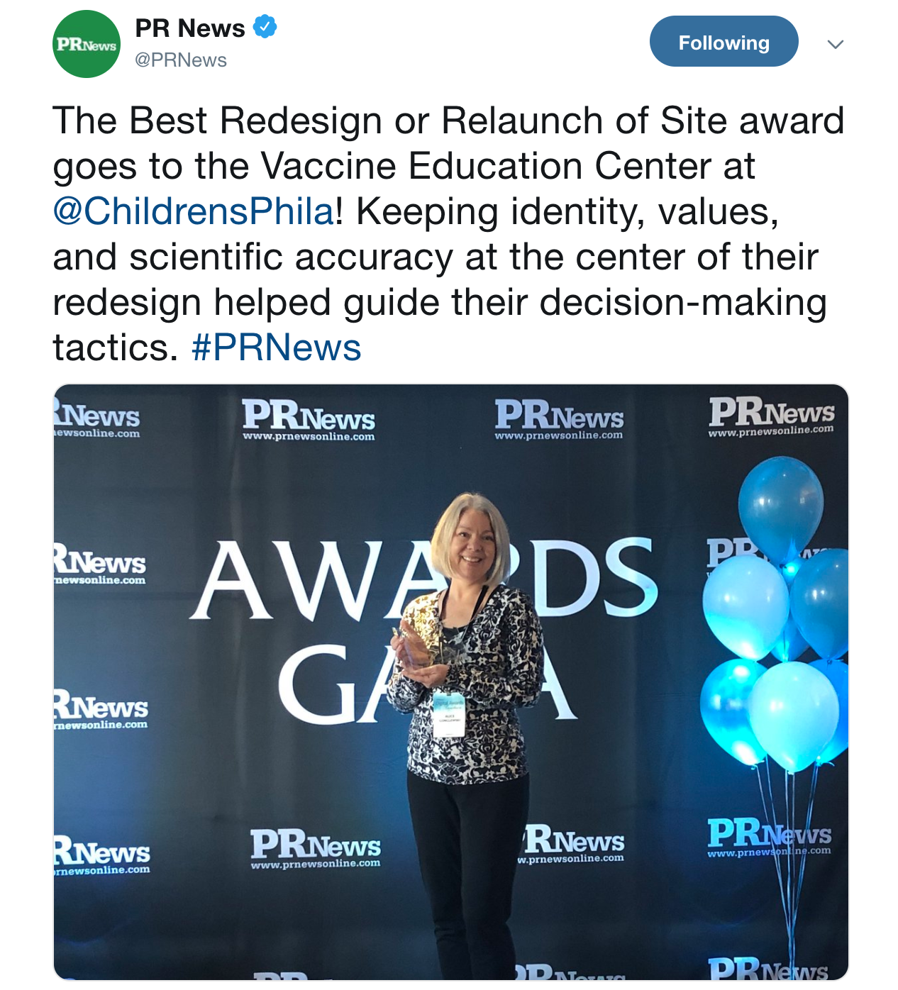 Screenshot of a Tweet posted by the PR News. 