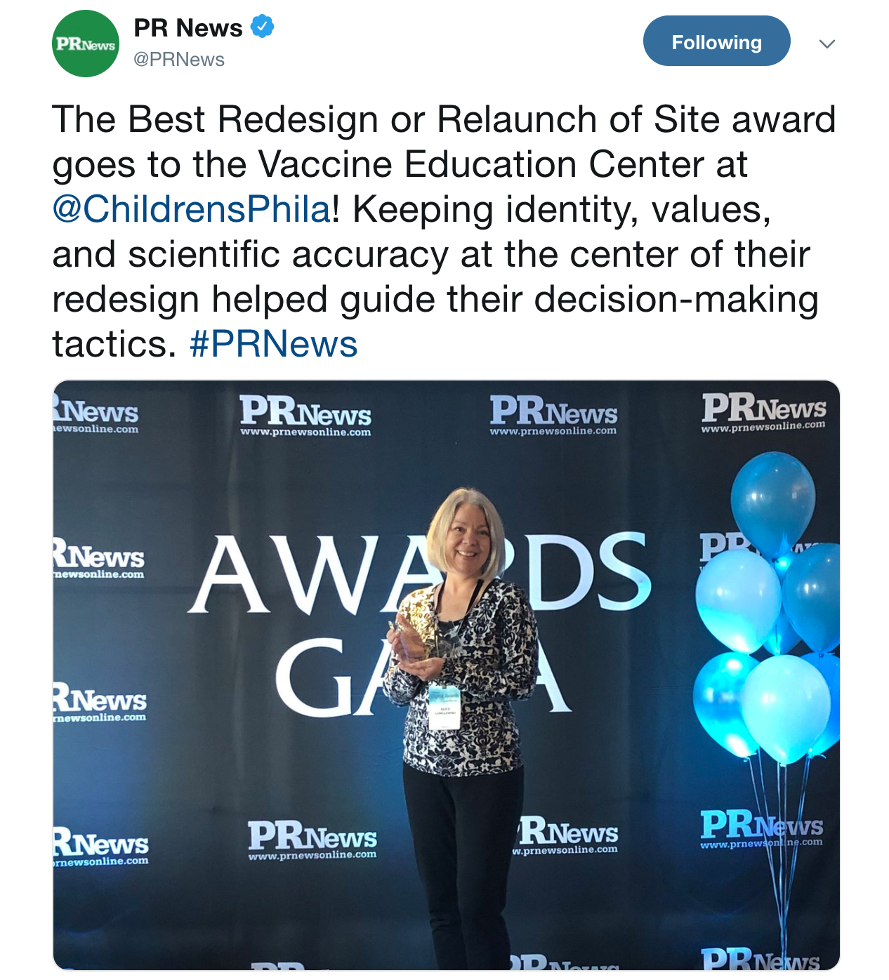 Screenshot of a Tweet posted by the PR News.