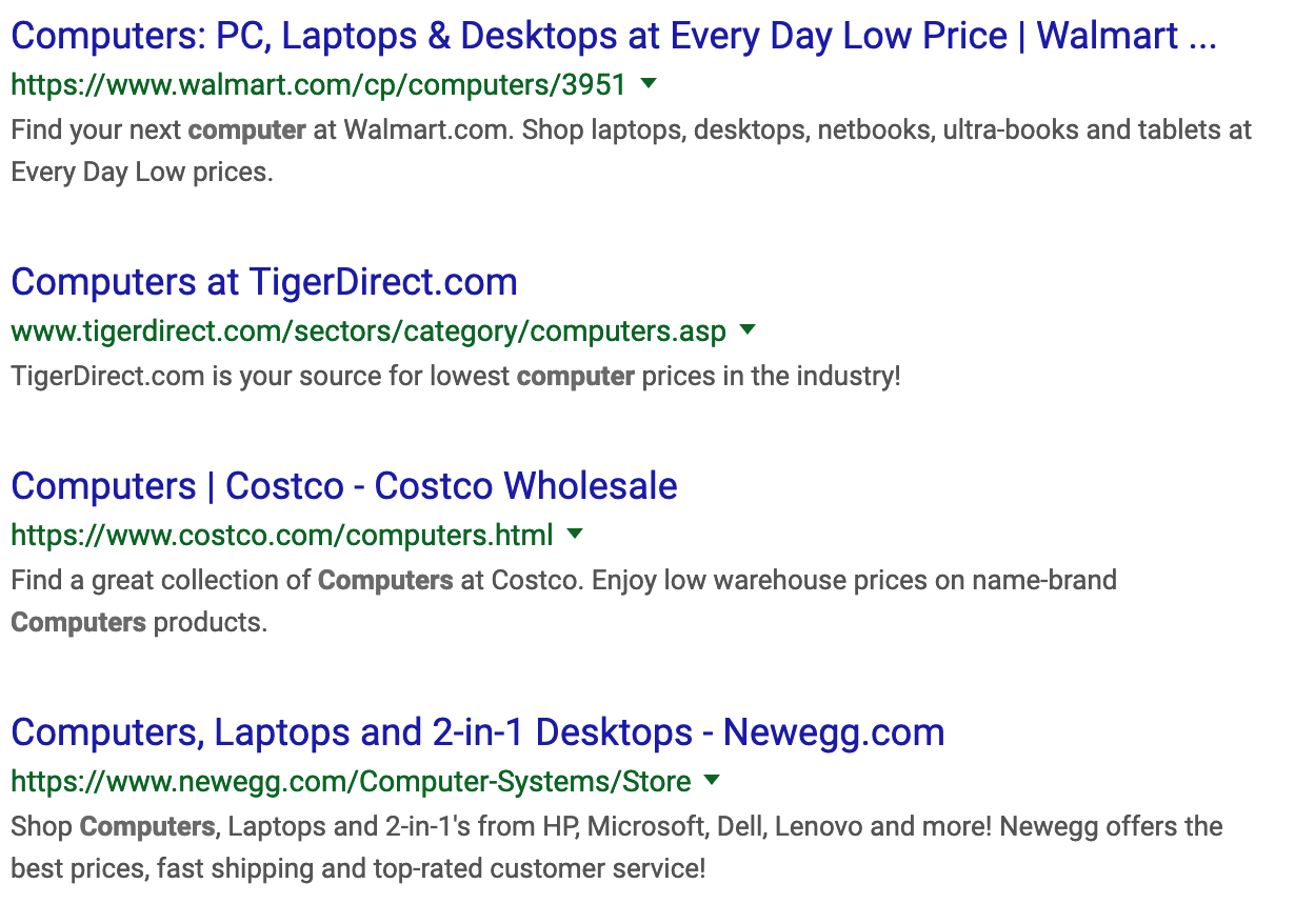 Screenshot of Google search results for the word, computers.