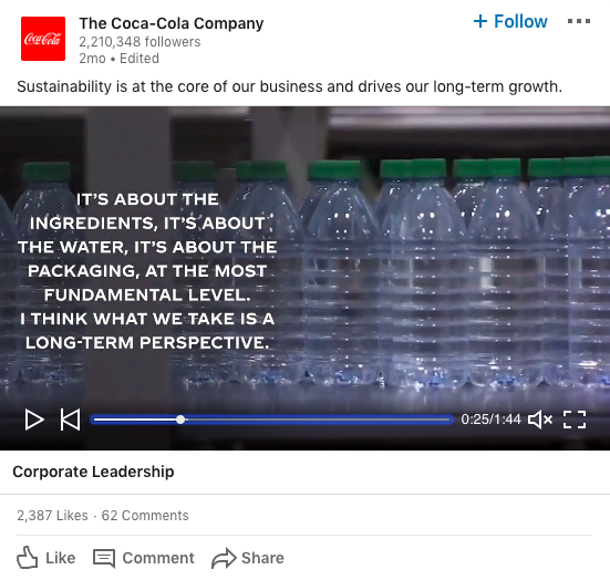 A screenshot of The Coca-Cola Company's LinkedIn. 