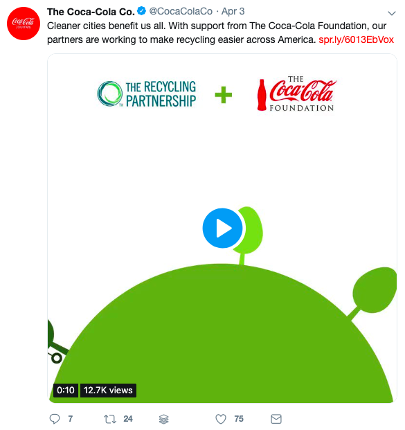 A screenshot of The Coca-Cola Company's Twitter. 