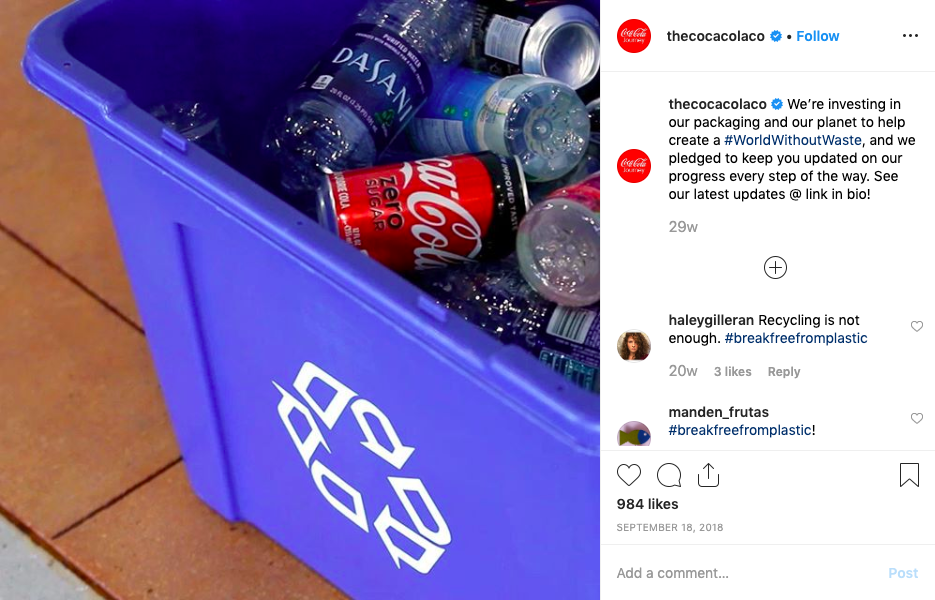 A screenshot of The Coca-Cola Company's Instagram. 